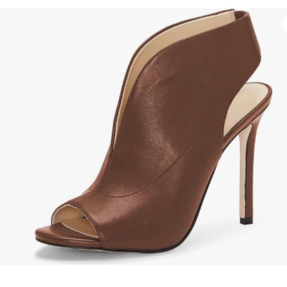 YDN Brown Chic Slingback Peep Toe Stiletto High Heel Ankle Boots Cutout Sandals